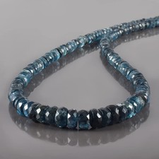 Handmade Natural Indigo Kyanite Rondelle Beaded Necklace 925 Sterling Silver 18