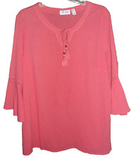 NWOT 💥 D & Co. 💥 Crinkle Gauze Bell Sleeve Top Tassel Ties L picture