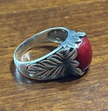 Vintage Navajo / Southwestern Style Red Coral Sterling Ring Size 10.75 picture