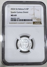 2024 St Helena £10 Spade Guinea Shield NGC MS69 0.999 Silver Coin picture