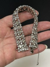 Sherman Signed Bracelet Vintage Brilliant CutClear Rhinestones 7” Long Stunning picture