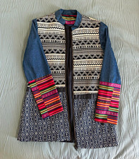 Women’s Desigual Blue Black Multicolor Geometric Zip Front Mid-Length Jacket picture