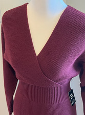 NWT Express maroon ribbed v-neck surplice midi sweater dress, size S picture