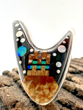 Vintage COSMIC NIGHT SKY Southwestern pueblo inlay ring Calvin Begay Navajo 5.5 picture