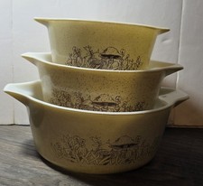 3 Vintage Pyrex Forest Fancies Mushroom Casserole Nesting Set NO Lids picture