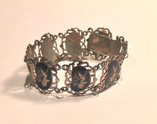 Vintage Siam Sterling Silver Niello Mekhala Goddess Dancer Panel Bracelet picture