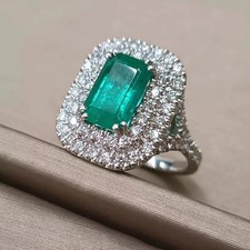 IGL Certified 5.50 Ct Natural Emerald & Diamond Wedding Gift Ring 14K White Gold picture