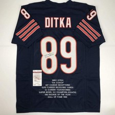 Autographed/Signed MIKE DITKA Chicago Blue Stat Jersey JSA COA Auto picture