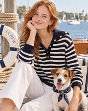 J.Crew XL Black White Preppy Nautical Sailor Sweater Gold Crest Buttons Cotton picture