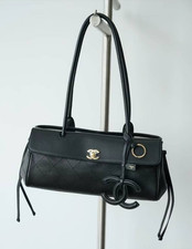 CHANEL 26S BLACK LEATHER EASTWEST SMALL SHOPPER SHOPPING BAG TOTE picture