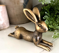 ONE Antique-Gold Bunny Rabbit Hare Figurine Bookend Office Shelf Accent Decor picture