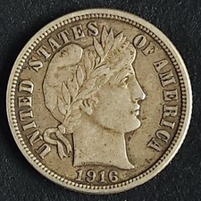 1916 Barber Dime Silver US Coin - Very Fine VF Full Liberty Type Coin picture