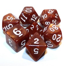 7 Piece Brown Marble Polyhedral Dice Set w/ Brown Bag – Copper Blaze picture