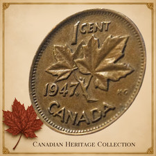 1947 Canada 1 Cent - George VI Bronze Penny KM#36a - RARE EXTRA Maple Leaf picture