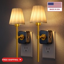 Briignite LED Night Lights Plug into Wall Vintage Pleated Fabric Cover picture
