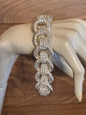 Vintage Ciner for Joan Rivers Silver Rope Rhinestone Link Bracelet - 8 INCHES picture