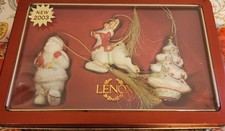 Vtg Lenox Santa Reindeer Tree Ornaments Tin Box Set of 3 Collectibles 2003 picture