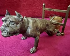 ANTIQUE FRENCH 19C BRONZE BULL DOG PULLING GILDED BRONZE BUCKET FENCE A. LEONARD picture