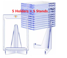 5 Pcs Magnetic One Touch 35pt Sports Card Display Holder + 5 Pcs Display Stands picture