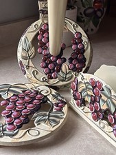 VINTAGE Old Dutch Cast Iron Grape Kitchen Set Towel & Napkin Holder Trivet 3pc picture