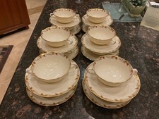 Sets of 4 - GORGEOUS Lenox Essex Maroon & Gold Flat Cream Soup Bowl & Saucer picture