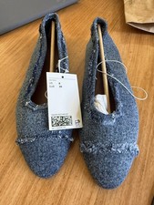 H&M Denim Ballet Flats Women's US 8 EU 39 Frayed Edge Slip-On Blue NWT picture