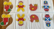 VINTAGE SPRING MILLS CHRISTMAS 4 CALICO ORNAMENTS  FABRIC PANEL 1976 picture