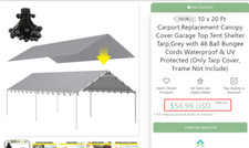 10 x 20 Ft Carport,Replacement Canopy Cover Garage Top Tent Shelter Tarp,Grey wi picture