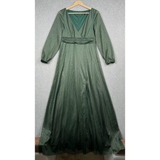 Ever Pretty Maxi Dress Women 10 Green Glitter V Neck Long Sleeve Front Slit Gown picture