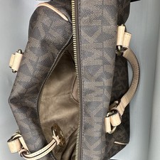 Michael Kors Brown Monogram Canvas Leather Satchel Zip Top Handle w/ Charm picture