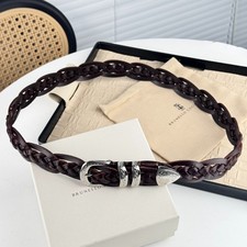 BRUNELLO CUCINELLI Brown Braided Leather Silver Buckle Belt picture