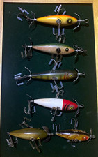 Lot of 6 Vintage 3 Hook Underwater Minnow Lures Glass/tack eye belly weight picture