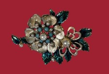 Vintage Monet Faux Pearl and Enamel Flower Brooch picture