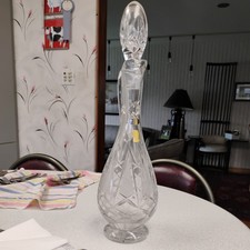 LAUSZISTER IMPERLUX 24% HAND CUT CRYSTAL CARAFE 17 IN W STICKERS. picture