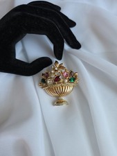 1947 Coro Pegasus Fruit Flower Basket Urn Pin Brooch Rhinestones picture