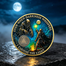 1-65 Year Custom Sobriety Coin Evil & Light Themed  AA Medallion Sobriety Gifts picture