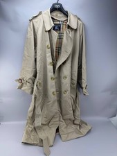 Vintage Burberrys London Mens Beige Double Breasted Belted Trench Coat Size 44R picture
