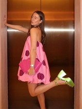 Sleeveless Polka Dot Puff Hem Mini Dress . picture