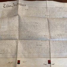 1836 English Vellum Indenture North Bradley Wiltshire Hunt Family Wax Seals picture