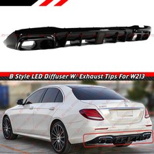 FOR 17-20 BENZ W213 E-CLASS B STYLE SMOKE LED BUMPER DIFFUSER+BLACK EXHAUST TIPS picture