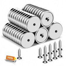 Pack 1.26in Neodymium Cup Magnets 100lb Pull Countersunk Stainless Screws picture
