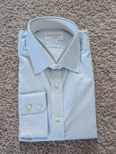 Charles Tyrwhitt Shirt 16.5/34 Cornflower Blue Mini Grid Check Slim Fit NWT picture