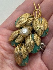Vintage Hobe Floral Spray Brooch 1965 Botanical Green Gold Tone Signed and Dated picture