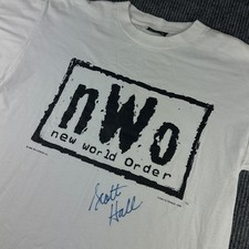 Vintage 1998 WCW nWo New World Order Shirt Scott Hall Signed White XL picture