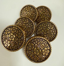 6PC Vintage Antique Gold Flowers Metal Buttons Crafts Sewing Shank Buttons 18mm picture