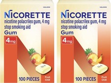 Pack 2 Nicorette Nicotine Gum 4mg, Quit Smoking Aid, Fruit Chill, 200 Ct, 04/27 picture