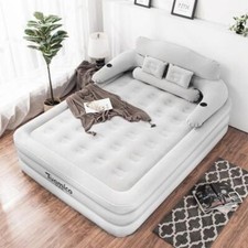 Inflatable High Raised Double King Size Air Bed Mattress w/Pump Pillow Set grey picture