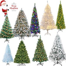 4/5/6/7FT Artificial Christmas Tree with Lights Unlit/Pre Lit Xmas Holiday Home picture