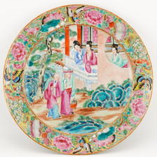 ANTIQUE 19th CENTURY CHINESE QING MANDARIN FAMILLE ROSE PORCELAIN PLATE DISH picture