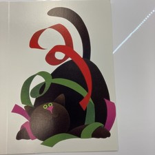 Vintage 1980s Linnea Happy Holidays Cat *Card Unfolded *No Envelope * Recycled picture